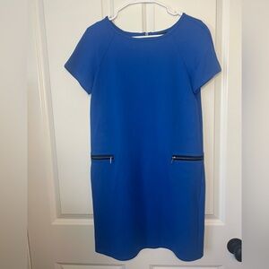 Ann Taylor Royal Blue Short Sleeve Shift Dress with Front Zip Pockets